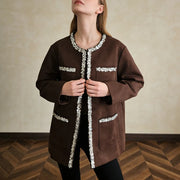 Embellished-Trim Collarless Jacket