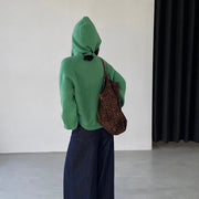 Bow-Neck Hooded Button Cardigan