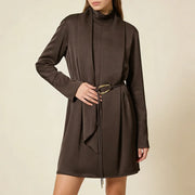 High-Neck Long-Sleeve Mini Dress