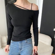 Strappy Asymmetric-Neck Sweater