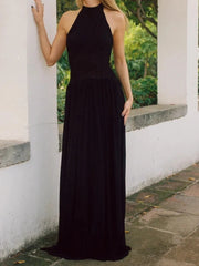 Pleated Halter Long Dress