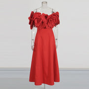 Ruffled Off-Shoulder Midi Dress