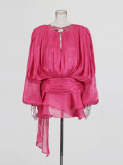 Ruched Balloon-Sleeve Mini Dress