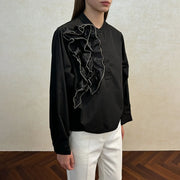 Ruffle-Detail Stand-Collar Shirt