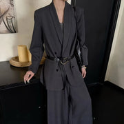 TWOTWINSTYLE Solid Spliced Sashes Two Piece Set Female Lapel Long Sleeve Jacket Office Lady Basics Women's Trousers Set Fashion
