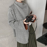 Striped Draped-Collar Coat