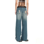 Distressed Wide-Leg Jeans