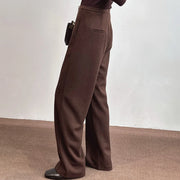Pleated Brown Wide-Leg Pants