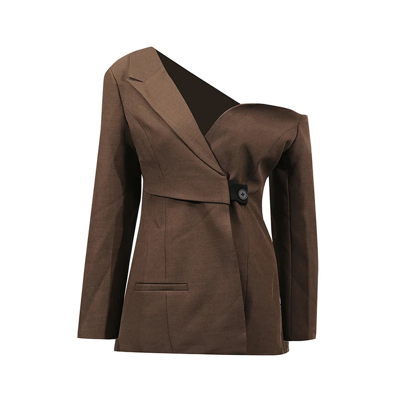 Asymmetric-Neck Tailored Jacket