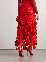 Disc-Trim Cutout Long Skirt