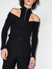Zip-Neck Cold-Shoulder Top