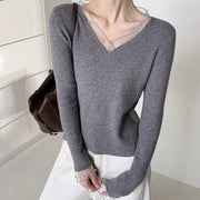 Sheer-Trim V-Neck Top