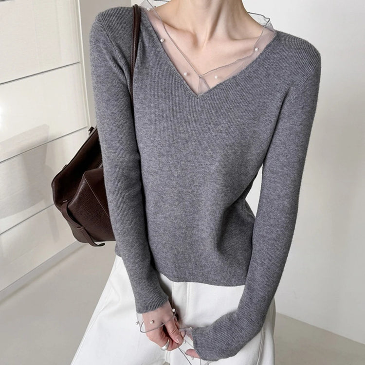 Sheer-Trim V-Neck Top