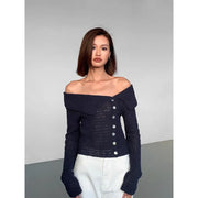 Off-Shoulder Button Sweater