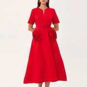 Rosette-Detail Short-Sleeve Dress