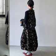 Butterfly-Motif Top and Skirt Set