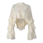 Tiered-Sleeve Cropped Blouse