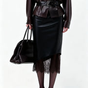 Lace-Hem Asymmetric Midi Skirt