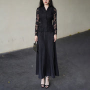 TWOTWINSTYLE Solid Spliced Lace Two Piece Set Female V Neck Long Sleeve Jacket Elegant Intellectual Women's Skirt Set Autumn New