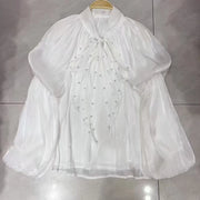 Embellished Tiered-Sleeve Blouse