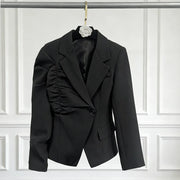 Ruched-Waist Puff-Sleeve Blazer