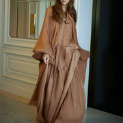 Draped Balloon-Sleeve Long Dress