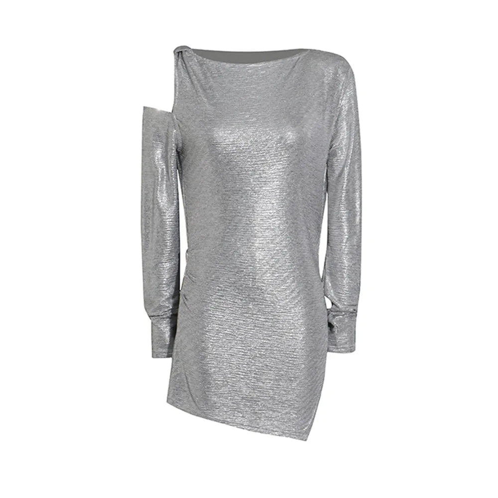 Cutout-Shoulder Asymmetric Long-Sleeve Top