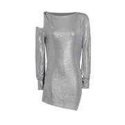 Cutout-Shoulder Asymmetric Long-Sleeve Top