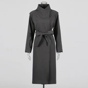 Stand-Collar Tie-Waist Long Coat
