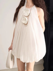 Rosette Halter Bubble-Hem Dress
