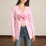 Rosette V-Neck Longline Blazer