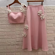 Floral Applique Top and Skirt Set