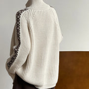 Contrast-Trim Chunky Button Cardigan