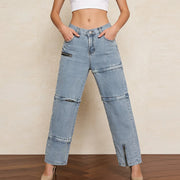 Zip-Detail Straight-Leg Jeans