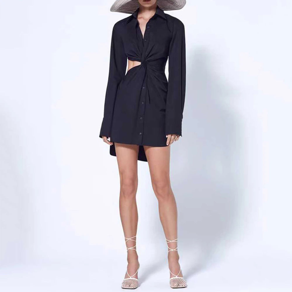 Cutout-Waist Mini Shirt Dress