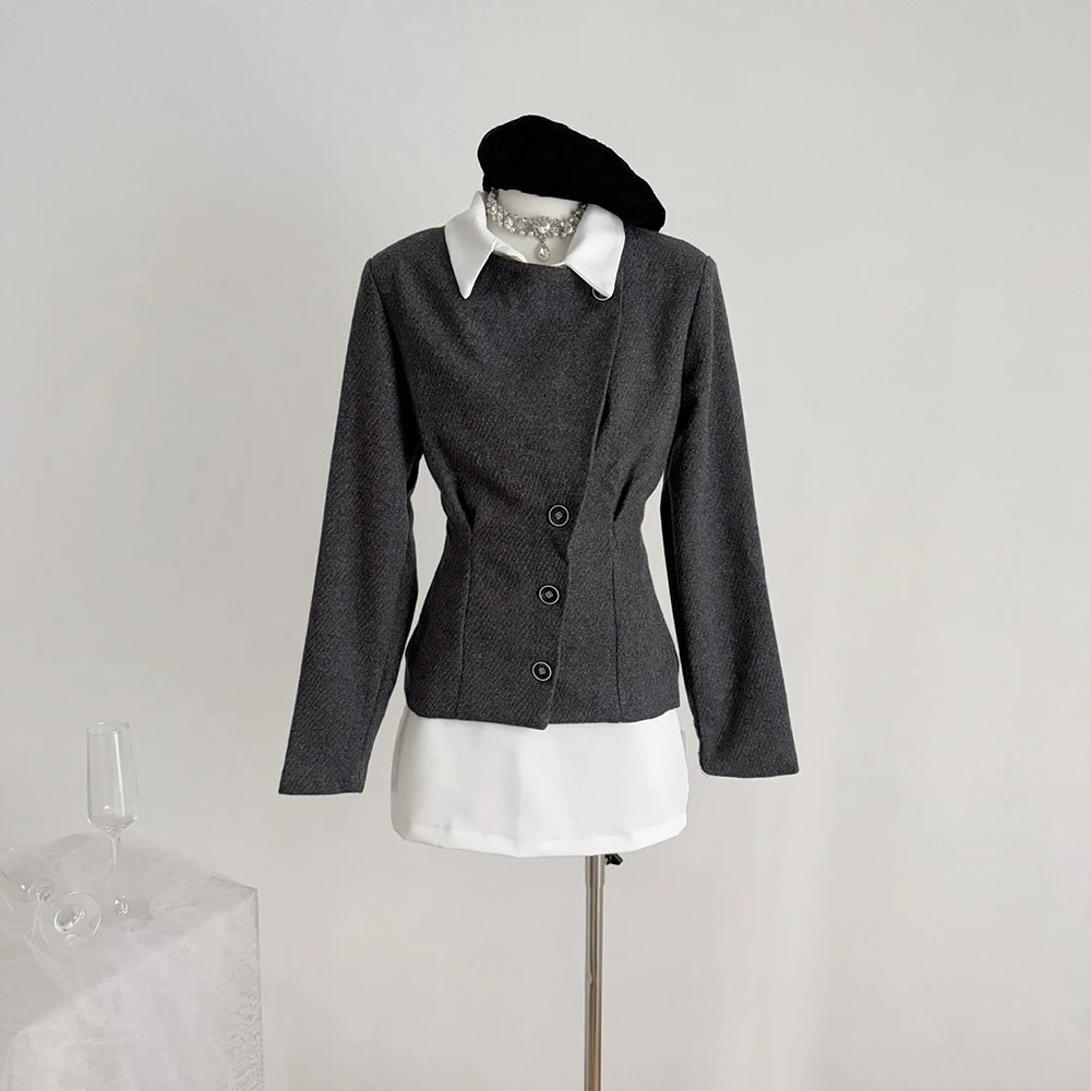 Contrast-Collar Button-Front Jacket