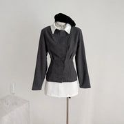 Contrast-Collar Button-Front Jacket