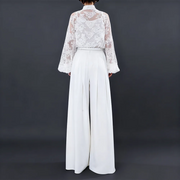 Lace Blouse and Wide-Leg Pants Set