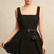Square-Neck Pleated Mini Dress
