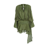 Ruched Balloon-Sleeve Mini Dress