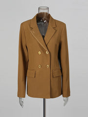 Contrast-Trim Double-Breasted Blazer