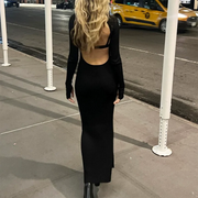 Cutout-Bodice Long-Sleeve Dress