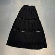 Lace-Trim Tiered Midi Skirt