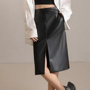 Glossy Split-Front Pencil Skirt