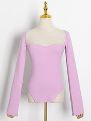 Sweetheart-Neck Long-Sleeve Sweater