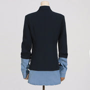 Contrast-Cuff Layered-Hem Blazer