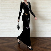 Butterfly-Applique Long-Sleeve Dress