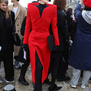 Sculpted-Collar Fitted Long Coat
