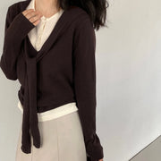 Layered-Look Tie-Front Sweater