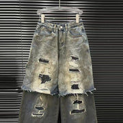 Layered Distressed Wide-Leg Jeans